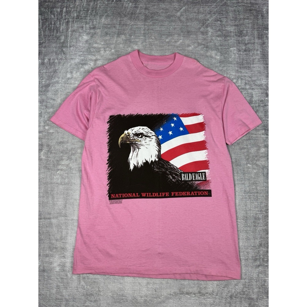 Vtg‎ National Wildlife Federation Shirt Men's XL Pink Eagle USA Single Stitch